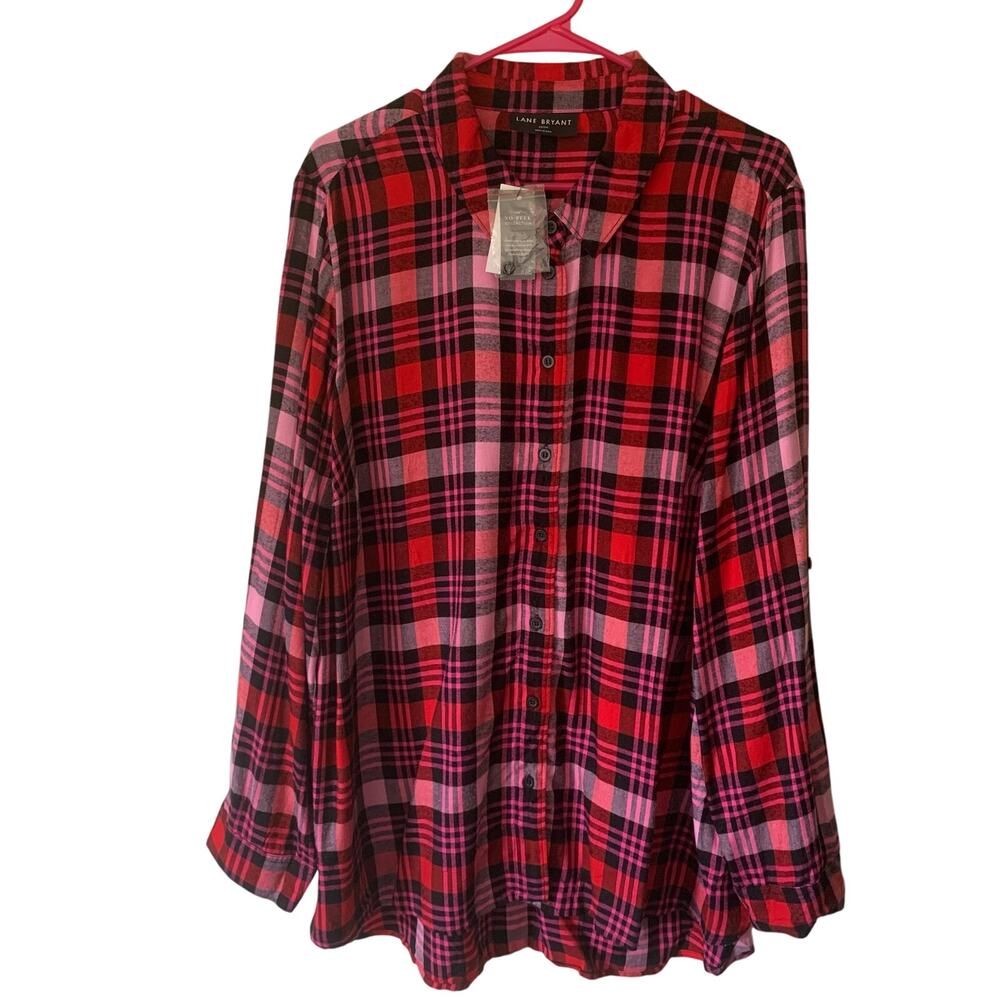 Lane Bryant NWT Red/Berry/Black Challis Button Up-Size 22/24